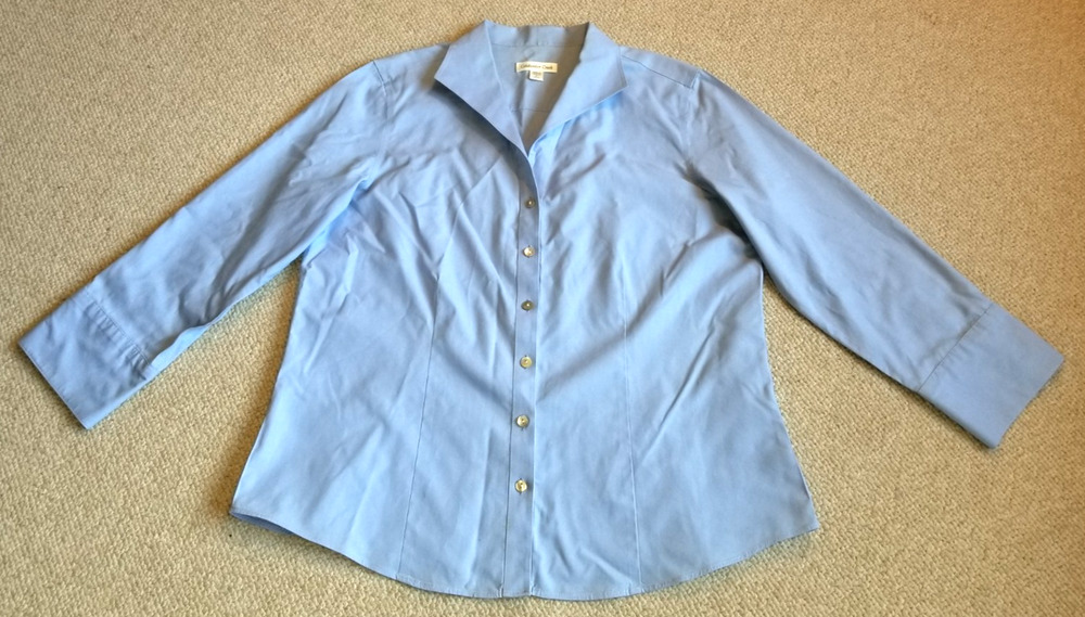 Womens Top-COLDWATER CREEK-blue 100% cotton v-neck button-up Classic fitted-L